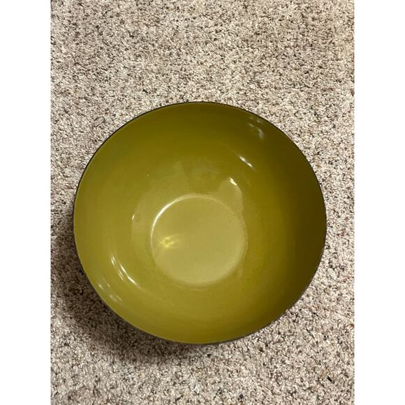 "Vintage MCM Hanova of Pasadena Enamelware Bowl Orange Chartreuse Green 8" RARE - Picture 14 of 15